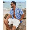 COOFANDY Men’s Summer Beach Vacation Shirt Casual Button Down Short Sleeve Shirt Hawaiian Tropical Resort Wear(Blue-white Flowers)