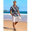 COOFANDY Men’s Summer Beach Vacation Shirt Casual Button Down Short Sleeve Shirt Hawaiian Tropical Resort Wear(Navy & White – Flower 2)