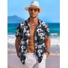 COOFANDY Men’s Summer Beach Vacation Shirt Casual Button Down Short Sleeve Shirt Hawaiian Tropical Resort Wear(Navy & White – Flower 2)