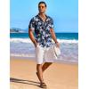 COOFANDY Men’s Summer Beach Vacation Shirt Casual Button Down Short Sleeve Shirt Hawaiian Tropical Resort Wear(Navy & White – Flower)