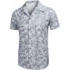COOFANDY Men’s Summer Beach Vacation Shirt Casual Button Down Short Sleeve Shirt Hawaiian Tropical Resort Wear(Palm Leaf-light Blue)