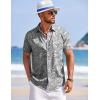 COOFANDY Men’s Summer Beach Vacation Shirt Casual Button Down Short Sleeve Shirt Hawaiian Tropical Resort Wear(Palm Leaves-grey Blue)