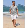 COOFANDY Men’s Summer Beach Vacation Shirt Casual Button Down Short Sleeve Shirt Hawaiian Tropical Resort Wear(Palm Leaves-grey Blue)