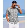 COOFANDY Men’s Summer Beach Vacation Shirt Casual Button Down Short Sleeve Shirt Hawaiian Tropical Resort Wear(Palm Leaves-grey Blue)