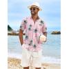 COOFANDY Men’s Summer Beach Vacation Shirt Casual Button Down Short Sleeve Shirt Hawaiian Tropical Resort Wear(Pink-coconut Trees)