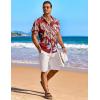 COOFANDY Men’s Summer Beach Vacation Shirt Casual Button Down Short Sleeve Shirt Hawaiian Tropical Resort Wear(Red – Tropical Leaf)