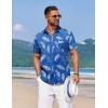 COOFANDY Men’s Summer Beach Vacation Shirt Casual Button Down Short Sleeve Shirt Hawaiian Tropical Resort Wear(Silhouette Leaves-royal Blue)