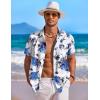 COOFANDY Men’s Summer Beach Vacation Shirt Casual Button Down Short Sleeve Shirt Hawaiian Tropical Resort Wear(White – Blue Roses)