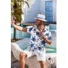 COOFANDY Men’s Summer Beach Vacation Shirt Casual Button Down Short Sleeve Shirt Hawaiian Tropical Resort Wear(White – Blue Roses)