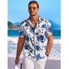 COOFANDY Men’s Summer Beach Vacation Shirt Casual Button Down Short Sleeve Shirt Hawaiian Tropical Resort Wear(White – Blue Roses)