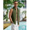 COOFANDY Men’s Summer Sleeveless Shirts Beach Knit Tank Top Button Up Casual Tank Shirt Vacation Tops(Army Green)
