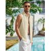 COOFANDY Men’s Summer Sleeveless Shirts Beach Knit Tank Top Button Up Casual Tank Shirt Vacation Tops(Cream)