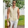 COOFANDY Men’s Summer Sleeveless Shirts Beach Knit Tank Top Button Up Casual Tank Shirt Vacation Tops(Cream)