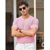 COOFANDY Men’s T- Shirts Casual Short Sleeve Crewneck Shirts Solid Textured Knit Pullover Tees(Pink)