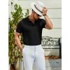 COOFANDY Men’s Textured Polo Shirts Short Sleeve Slim Fit Casual Button Polo T-Shirt Summer Collared Golf Shirt(All Black)