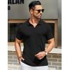 COOFANDY Men’s Textured Polo Shirts Short Sleeve Slim Fit Casual Button Polo T-Shirt Summer Collared Golf Shirt(All Black)