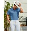 COOFANDY Men’s Textured Polo Shirts Short Sleeve Slim Fit Casual Button Polo T-Shirt Summer Collared Golf Shirt(Demin Blue)