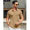 COOFANDY Men’s Textured Polo Shirts Short Sleeve Slim Fit Casual Button Polo T-Shirt Summer Collared Golf Shirt(Khaki)