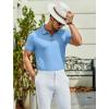 COOFANDY Men’s Textured Polo Shirts Short Sleeve Slim Fit Casual Button Polo T-Shirt Summer Collared Golf Shirt(Light Blue)