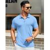 COOFANDY Men’s Textured Polo Shirts Short Sleeve Slim Fit Casual Button Polo T-Shirt Summer Collared Golf Shirt(Light Blue)