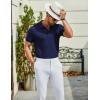 COOFANDY Men’s Textured Polo Shirts Short Sleeve Slim Fit Casual Button Polo T-Shirt Summer Collared Golf Shirt(Navy Blue)