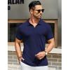COOFANDY Men’s Textured Polo Shirts Short Sleeve Slim Fit Casual Button Polo T-Shirt Summer Collared Golf Shirt(Navy Blue)