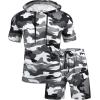 COOFANDY Men’s Tracksuit 2 Piece Hooded Athletic Sweatsuit Short Sleeve Casual Sports Hoodie Shorts Set(Camouflage)