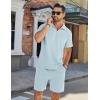 COOFANDY Mens Tracksuit Casual 2 Piece Quarter Zip Polo Shirt and Shorts Set Athletic Jogging Sports Outfits(Light Blue)