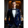 COOFANDY Mens Tuxedo Jacket Slim Fit Velvet Blazer One Button Suit Jacket for Wedding Prom Party(Navy Blue)