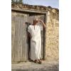 COOFANDY Men’s V-Neck Linen Robe Short Sleeve Kaftan Thobe Long Gown Casual Shirt for Beach, Summer(01-white)