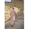 COOFANDY Men’s V-Neck Linen Robe Short Sleeve Kaftan Thobe Long Gown Casual Shirt for Beach, Summer(Dark Pink)