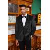COOFANDY Men’s Velvet Tuxedo Floral Blazer Jacket One Button Shawl Lapel Suit Jacket for Dinner Prom Party Wedding(Black(solid))