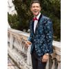 COOFANDY Men’s Velvet Tuxedo Floral Blazer Jacket One Button Shawl Lapel Suit Jacket for Dinner Prom Party Wedding(Blue)