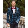 COOFANDY Men’s Velvet Tuxedo Floral Blazer Jacket One Button Shawl Lapel Suit Jacket for Dinner Prom Party Wedding(Blue)