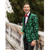 COOFANDY Men’s Velvet Tuxedo Floral Blazer Jacket One Button Shawl Lapel Suit Jacket for Dinner Prom Party Wedding(Green)
