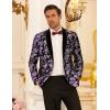 COOFANDY Men’s Velvet Tuxedo Floral Blazer Jacket One Button Shawl Lapel Suit Jacket for Dinner Prom Party Wedding(Purple)