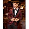 COOFANDY Men’s Velvet Tuxedo Floral Blazer Jacket One Button Shawl Lapel Suit Jacket for Dinner Prom Party Wedding(Red)
