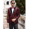 COOFANDY Men’s Velvet Tuxedo Floral Blazer Jacket One Button Shawl Lapel Suit Jacket for Dinner Prom Party Wedding(Red)