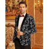 COOFANDY Men’s Velvet Tuxedo Floral Blazer Jacket One Button Shawl Lapel Suit Jacket for Dinner Prom Party Wedding(Silver)