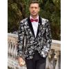 COOFANDY Men’s Velvet Tuxedo Floral Blazer Jacket One Button Shawl Lapel Suit Jacket for Dinner Prom Party Wedding(Silver)