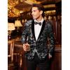 COOFANDY Men’s Velvet Tuxedo Floral Blazer Jacket One Button Shawl Lapel Suit Jacket for Dinner Prom Party Wedding(Silver)