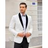 COOFANDY Men’s Velvet Tuxedo Floral Blazer Jacket One Button Shawl Lapel Suit Jacket for Dinner Prom Party Wedding(White)