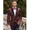 COOFANDY Men’s Velvet Tuxedo Floral Blazer Jacket One Button Shawl Lapel Suit Jacket for Dinner Prom Party Wedding(Wine Red)