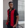 COOFANDY Men’s Vintage Bowling Shirt Short Sleeve Button Down Summer Cuba Beach Shirts(Black Red)
