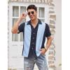 COOFANDY Men’s Vintage Bowling Shirt Short Sleeve Button Down Summer Cuba Beach Shirts(Blue Light Blue)