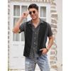 COOFANDY Men’s Vintage Bowling Shirt Short Sleeve Button Down Summer Cuba Beach Shirts(Dark Gray Black)