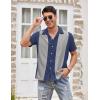 COOFANDY Men’s Vintage Bowling Shirt Short Sleeve Button Down Summer Cuba Beach Shirts(Navy Blue Light Gray)