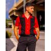 COOFANDY Men’s Vintage Bowling Shirt Short Sleeve Button Down Summer Cuba Beach Shirts(Red Black)