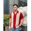 COOFANDY Men’s Vintage Bowling Shirt Short Sleeve Button Down Summer Cuba Beach Shirts(Red Light Khaki)