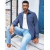 COOFANDY Men’s Waffle Button Down Shirts Casual Long Sleeve Shacket Jacket with Pockets(Denim Blue)